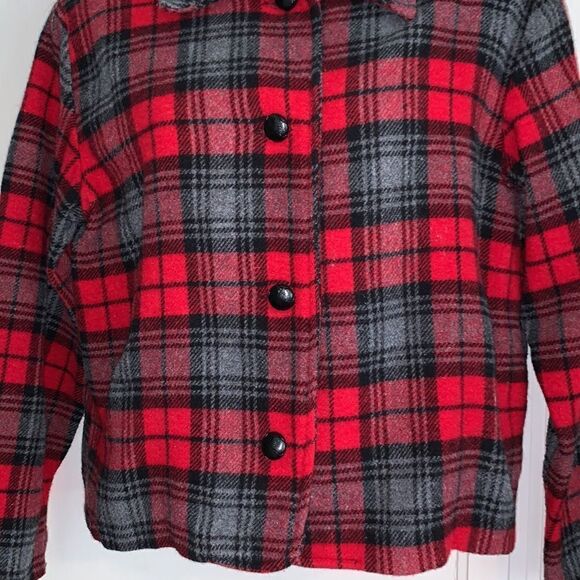 Vtg 90s Fresno Sport red & black plaid wool short jacket - Picture 6 of 8